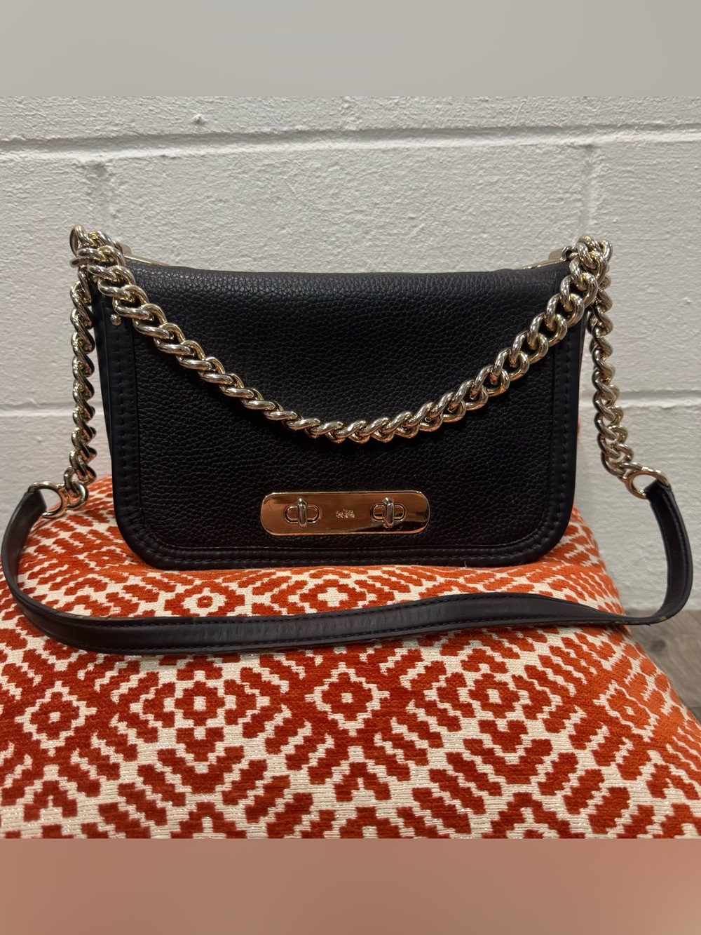 Coach Black Leather Chain Shoulder Bag Crossbody